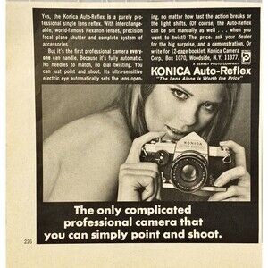 Konica Auto-Relex Single Lens Camera "Point & Shoot" Playboy Vintage Print Ad